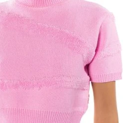 ON WEDNESDAYS COZY KNIT SHORT SLEEVE TOP -helmut shop on wednesdays cozy knit short sleeve top light pink 8 8 c1