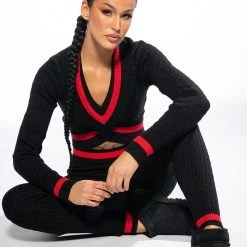 ONE LOVE STRIPE SWEATER CROP TOP -helmut shop one love stripe sweater crop top red multi 3 3