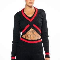 ONE LOVE STRIPE SWEATER CROP TOP -helmut shop one love stripe sweater crop top red multi 4 4