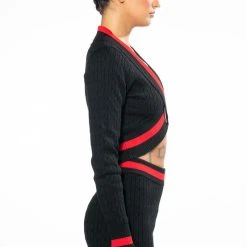 ONE LOVE STRIPE SWEATER CROP TOP -helmut shop one love stripe sweater crop top red multi 5 5