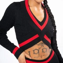 ONE LOVE STRIPE SWEATER CROP TOP -helmut shop one love stripe sweater crop top red multi 7 7