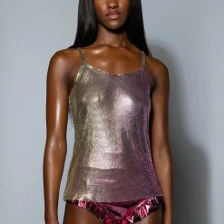 ONE MORE WEEKEND HIGH SHINE CHAINMAIL TANK TOP -helmut shop one more weekend chainmail tank top multi 4 4