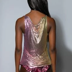 ONE MORE WEEKEND HIGH SHINE CHAINMAIL TANK TOP -helmut shop one more weekend chainmail tank top multi 7 7