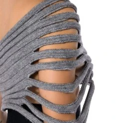 ONE SHOULDER RIB KNIT LAYERING TUBE TOP -helmut shop one shoulder rib knit layering tube top gray 10 10