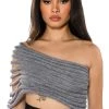 ONE SHOULDER RIB KNIT LAYERING TUBE TOP -helmut shop one shoulder rib knit layering tube top gray 1 1