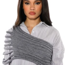 ONE SHOULDER RIB KNIT LAYERING TUBE TOP -helmut shop one shoulder rib knit layering tube top gray 2 2