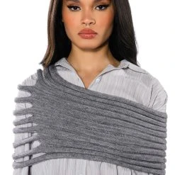 ONE SHOULDER RIB KNIT LAYERING TUBE TOP -helmut shop one shoulder rib knit layering tube top gray 3 3