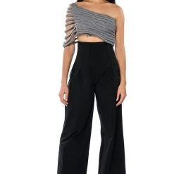 ONE SHOULDER RIB KNIT LAYERING TUBE TOP -helmut shop one shoulder rib knit layering tube top gray 5 5