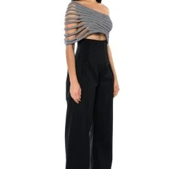 ONE SHOULDER RIB KNIT LAYERING TUBE TOP -helmut shop one shoulder rib knit layering tube top gray 7 7