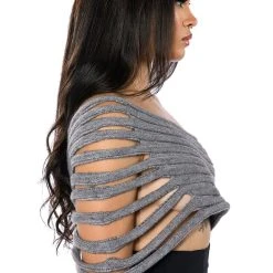 ONE SHOULDER RIB KNIT LAYERING TUBE TOP -helmut shop one shoulder rib knit layering tube top gray 8 8