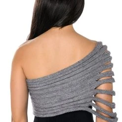 ONE SHOULDER RIB KNIT LAYERING TUBE TOP -helmut shop one shoulder rib knit layering tube top gray 9 9