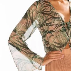 ONE WITH NATURE LONG SLEEVE TIE FRONT CHIFFON BLOUSE -helmut shop one with nature long sleeve tie front chiffon blouse beige multi 6 6