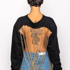 OPEN BACK CHAIN DETAIL SWEATSHIRT -helmut shop open back chain detail sweatshirt black 5 5