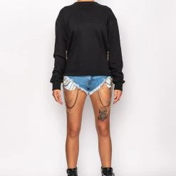 OPEN BACK CHAIN DETAIL SWEATSHIRT -helmut shop open back chain detail sweatshirt black 7 7