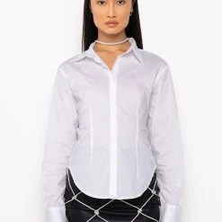 OPEN BACK SOFT STRETCH POPLIN BLOUSE -helmut shop open back soft stretch poplin blouse white 6 6