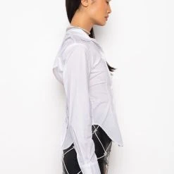 OPEN BACK SOFT STRETCH POPLIN BLOUSE -helmut shop open back soft stretch poplin blouse white 7 7