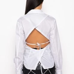OPEN BACK SOFT STRETCH POPLIN BLOUSE -helmut shop open back soft stretch poplin blouse white 8 8
