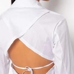 OPEN BACK SOFT STRETCH POPLIN BLOUSE -helmut shop open back soft stretch poplin blouse white 9 9