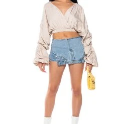 OPHELIA RUCHED LONG SLEEVE BLOUSE -helmut shop ophelia ruched long sleeve blouse beige 3 3