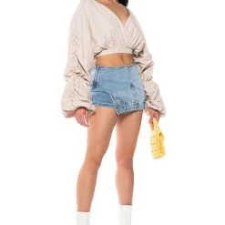 OPHELIA RUCHED LONG SLEEVE BLOUSE -helmut shop ophelia ruched long sleeve blouse beige 4 4