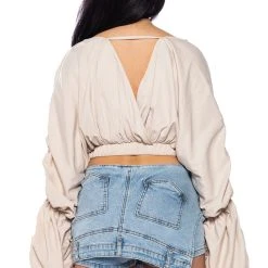 OPHELIA RUCHED LONG SLEEVE BLOUSE -helmut shop ophelia ruched long sleeve blouse beige 6 6