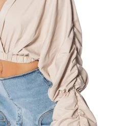 OPHELIA RUCHED LONG SLEEVE BLOUSE -helmut shop ophelia ruched long sleeve blouse beige 7 7