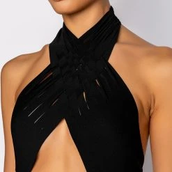 OTW STRAPPY SLEEVELESS HALTER BODYSUIT -helmut shop otw strappy sleeveless halter bodysuit black 11 11