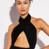 OTW STRAPPY SLEEVELESS HALTER BODYSUIT -helmut shop otw strappy sleeveless halter bodysuit black 1 1
