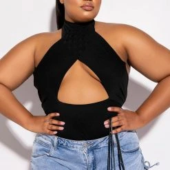 OTW STRAPPY SLEEVELESS HALTER BODYSUIT -helmut shop otw strappy sleeveless halter bodysuit black 3 3