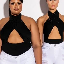 OTW STRAPPY SLEEVELESS HALTER BODYSUIT -helmut shop otw strappy sleeveless halter bodysuit black 4 4