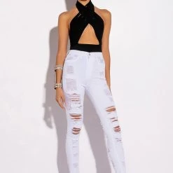 OTW STRAPPY SLEEVELESS HALTER BODYSUIT -helmut shop otw strappy sleeveless halter bodysuit black 5 5