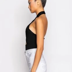 OTW STRAPPY SLEEVELESS HALTER BODYSUIT -helmut shop otw strappy sleeveless halter bodysuit black 9 9