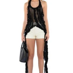 OUT OF MY LEAGUE RUFFLE DRAPED TOP -helmut shop out of my league ruffle draped top black 2 2