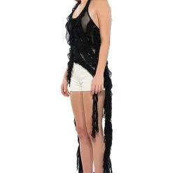 OUT OF MY LEAGUE RUFFLE DRAPED TOP -helmut shop out of my league ruffle draped top black 3 3