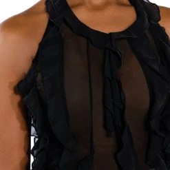 OUT OF MY LEAGUE RUFFLE DRAPED TOP -helmut shop out of my league ruffle draped top black 8 8