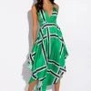 OUT OF MY WAY SATIN GRID MIDI DRESS -helmut shop out of my way satin grid midi dress green multi 1 1
