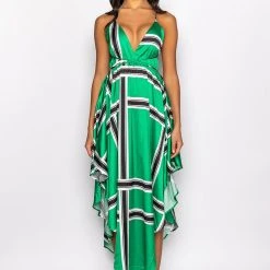 OUT OF MY WAY SATIN GRID MIDI DRESS -helmut shop out of my way satin grid midi dress green multi 2 2