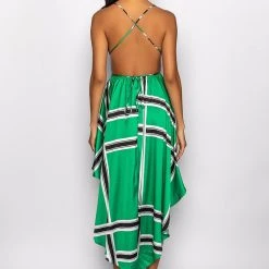 OUT OF MY WAY SATIN GRID MIDI DRESS -helmut shop out of my way satin grid midi dress green multi 4 4