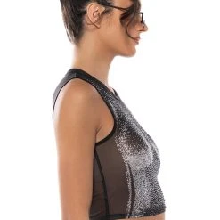 OUT OF THIS GALAXY MESH TOP -helmut shop out of this galaxy mesh top black 4 4 c1