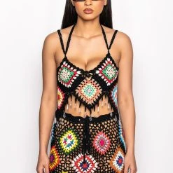 PACK YOUR BAGS RHINESTONE TRIM CROCHET CROP TOP -helmut shop pack your bags rhinestone trim crochet crop top black multi 4 4
