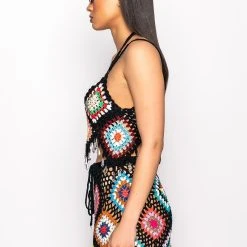 PACK YOUR BAGS RHINESTONE TRIM CROCHET CROP TOP -helmut shop pack your bags rhinestone trim crochet crop top black multi 5 5