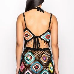 PACK YOUR BAGS RHINESTONE TRIM CROCHET CROP TOP -helmut shop pack your bags rhinestone trim crochet crop top black multi 6 6