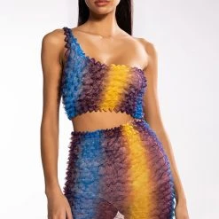 PALOMA TEXTURED ONE SHOULDER TOP -helmut shop paloma textured one shoulder top blue multi 2 2