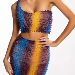 PALOMA TEXTURED ONE SHOULDER TOP -helmut shop paloma textured one shoulder top blue multi 3 3