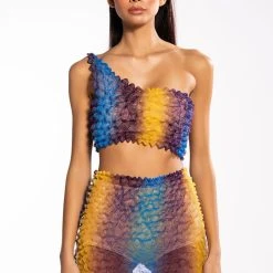 PALOMA TEXTURED ONE SHOULDER TOP -helmut shop paloma textured one shoulder top blue multi 5 5