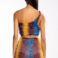 PALOMA TEXTURED ONE SHOULDER TOP -helmut shop paloma textured one shoulder top blue multi 7 7