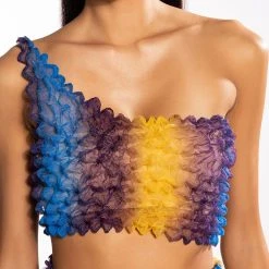 PALOMA TEXTURED ONE SHOULDER TOP -helmut shop paloma textured one shoulder top blue multi 8 8