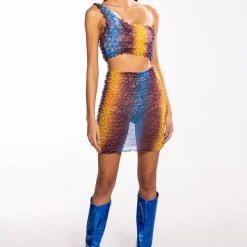 PALOMA TEXTURED ONE SHOULDER TOP -helmut shop paloma textured one shoulder top blue multi 9 9