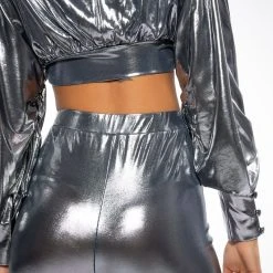 PAPARAZZI SHINE TIE FRONT TOP AND LEGGING SET -helmut shop paparazzi shine tie front top and legging set silver 11 11