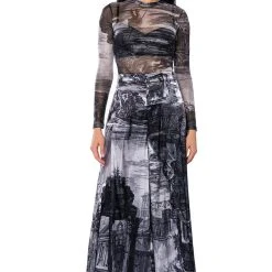 PARADISE LONG SLEEVE ABSTRACT BODY SUIT -helmut shop paradise long sleeve abstract body suit silver multi 3 3